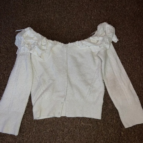 NWT Maeve | Anthropologie | Ivory Lace-Collar Cardigan Sweater Size Medium - Picture 5 of 5